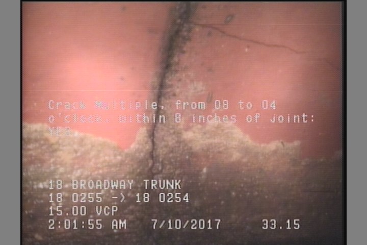 Crack Multiple, from 08 to 04 o'clock, within 8 inches of joint: YES