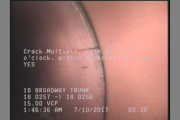 Crack Multiple, from 09 to 03 o'clock, within 8 inches of joint: YES
