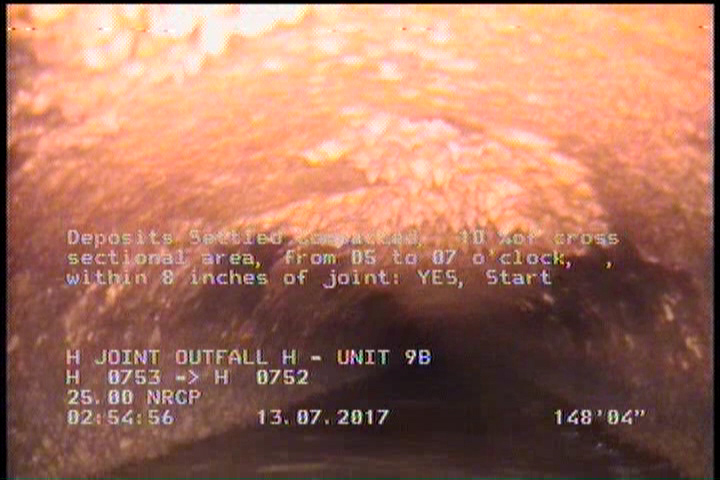Deposits Settled Compacted, 10 %of cross sectional area, from 05 to 07 o'clock, , within 8 inches of joint: YES, Start