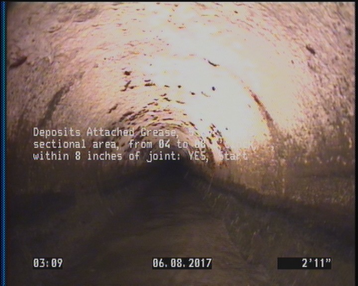 Deposits Attached Grease, 5 %of cross sectional area, from 04 to 08 o'clock, , within 8 inches of joint: YES, Start
