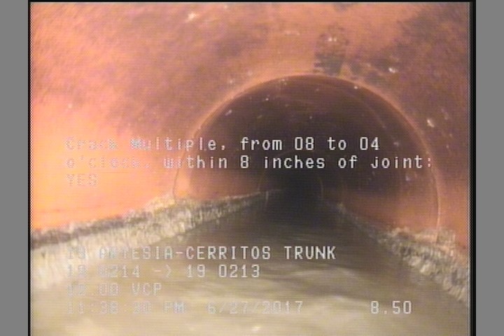 Crack Multiple, from 08 to 04 o'clock, within 8 inches of joint: YES