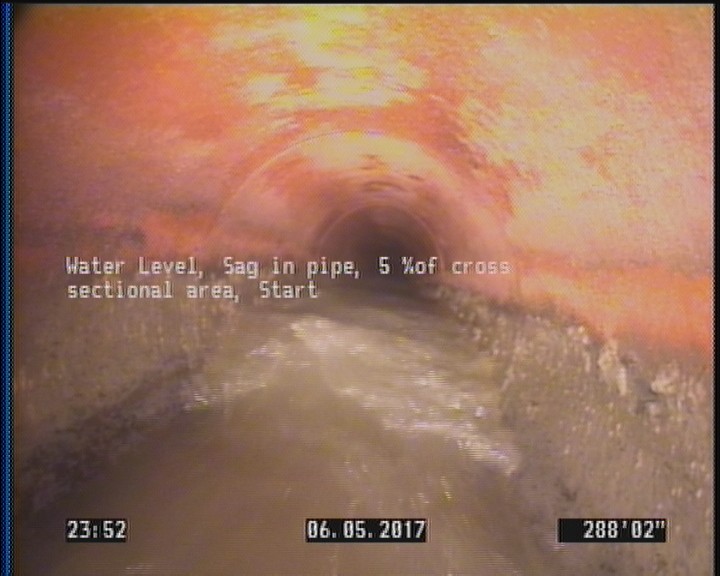 Water Level, Sag in pipe, 5 %of cross sectional area, Start