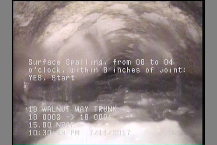 Surface Spalling, from 08 to 04 o'clock, within 8 inches of joint: YES, Start