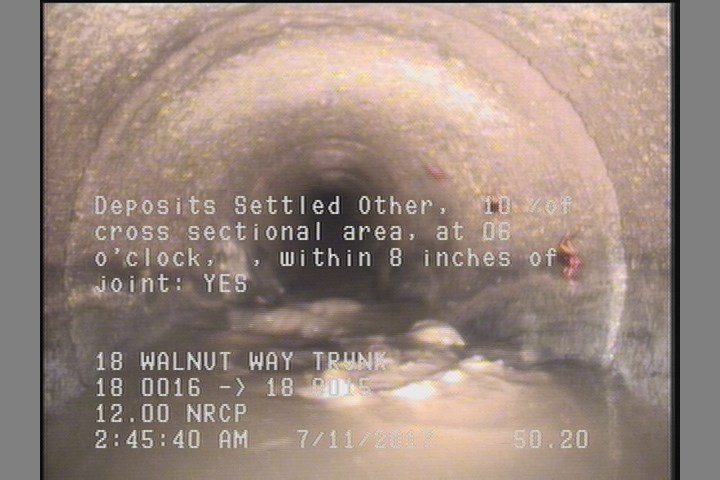 Deposits Settled Other, 10 %of cross sectional area, at 06 o'clock, , within 8 inches of joint: YES