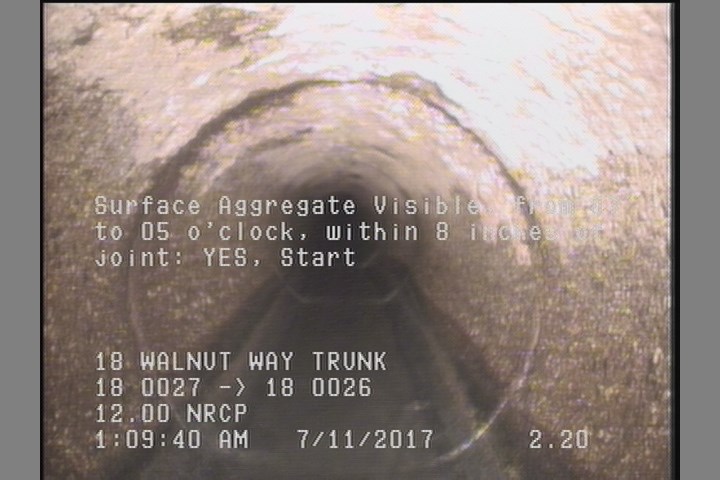 Surface Aggregate Visible, from 07 to 05 o'clock, within 8 inches of joint: YES, Start