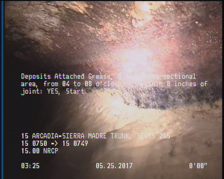 Deposits Attached Grease, 5 %of cross sectional area, from 04 to 08 o'clock, , within 8 inches of joint: YES, Start