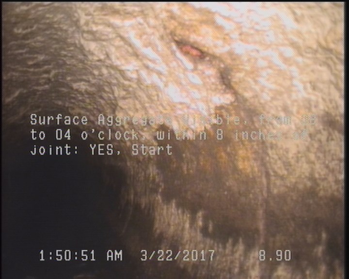 Surface Aggregate Visible, from 08 to 04 o'clock, within 8 inches of joint: YES, Start