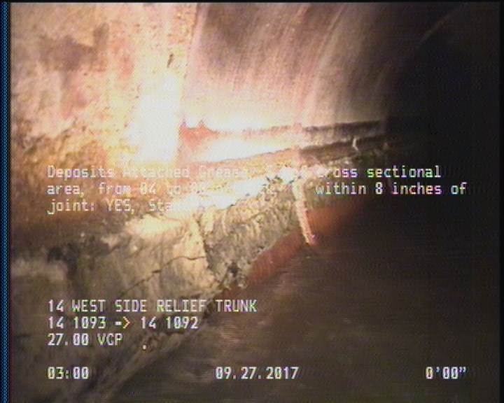 Deposits Attached Grease, 5 %of cross sectional area, from 04 to 08 o'clock, , within 8 inches of joint: YES, Start
