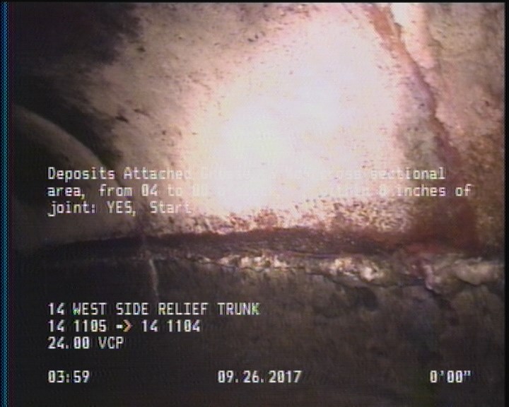 Deposits Attached Grease, 5 %of cross sectional area, from 04 to 08 o'clock, , within 8 inches of joint: YES, Start