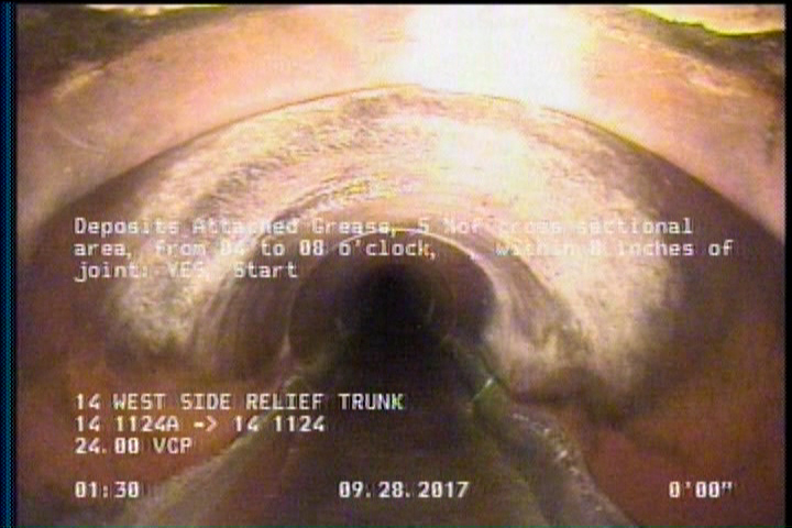 Deposits Attached Grease, 5 %of cross sectional area, from 04 to 08 o'clock, , within 8 inches of joint: YES, Start