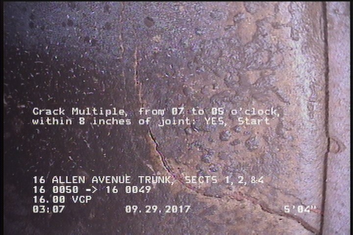 Crack Multiple, from 07 to 05 o'clock, within 8 inches of joint: YES, Start