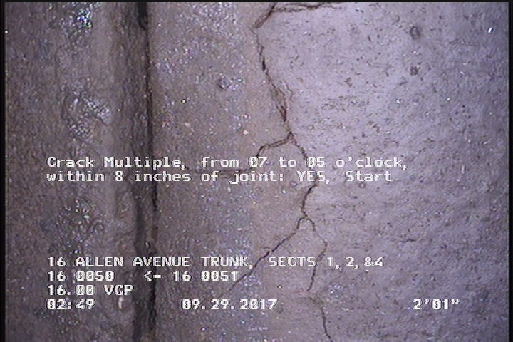Crack Multiple, from 07 to 05 o'clock, within 8 inches of joint: YES, Start