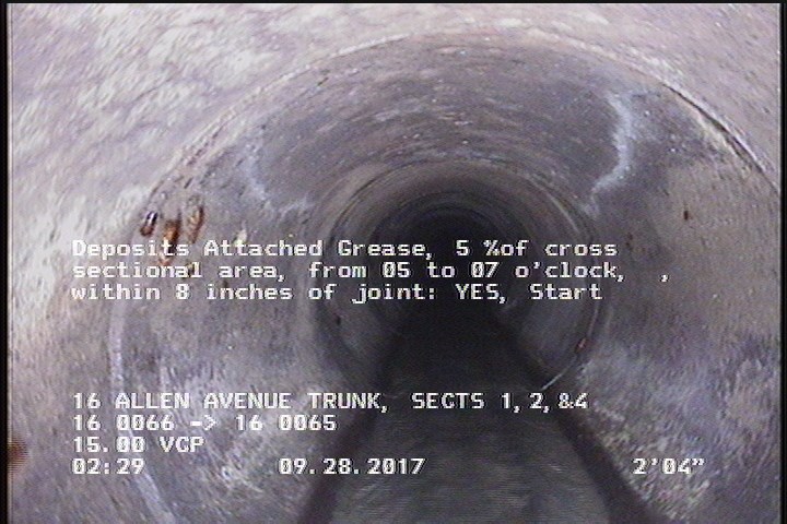 Deposits Attached Grease, 5 %of cross sectional area, from 05 to 07 o'clock, , within 8 inches of joint: YES, Start