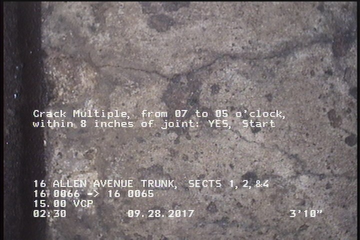 Crack Multiple, from 07 to 05 o'clock, within 8 inches of joint: YES, Start