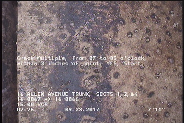 Crack Multiple, from 07 to 05 o'clock, within 8 inches of joint: YES, Start