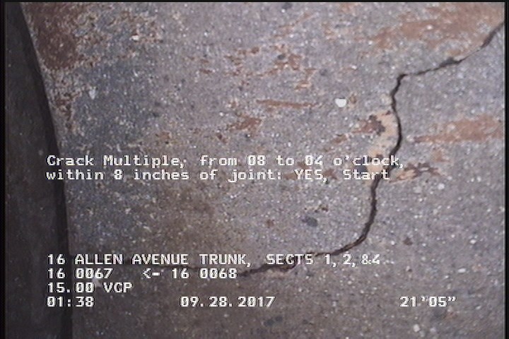 Crack Multiple, from 08 to 04 o'clock, within 8 inches of joint: YES, Start