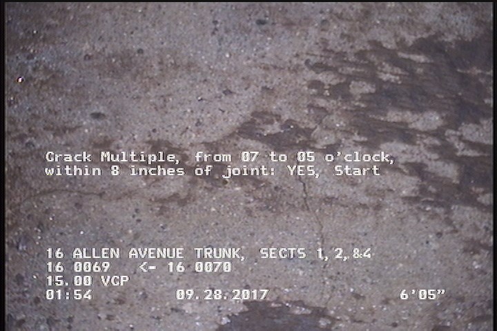Crack Multiple, from 07 to 05 o'clock, within 8 inches of joint: YES, Start