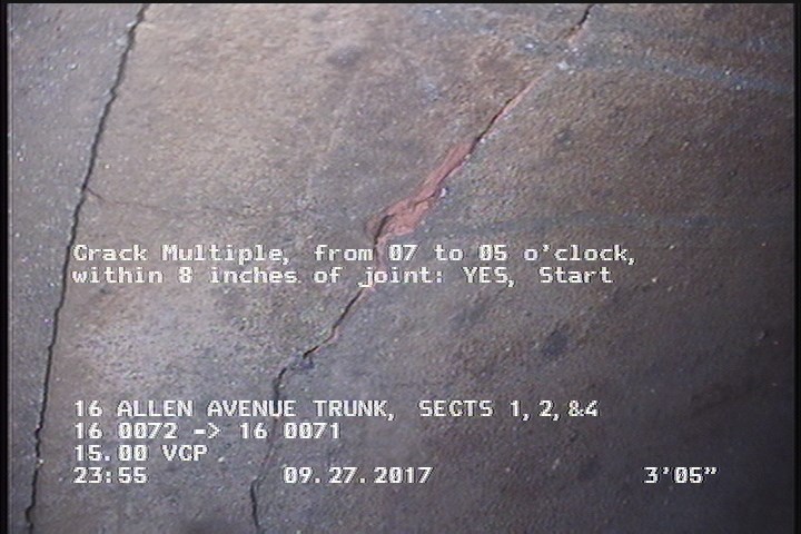 Crack Multiple, from 07 to 05 o'clock, within 8 inches of joint: YES, Start