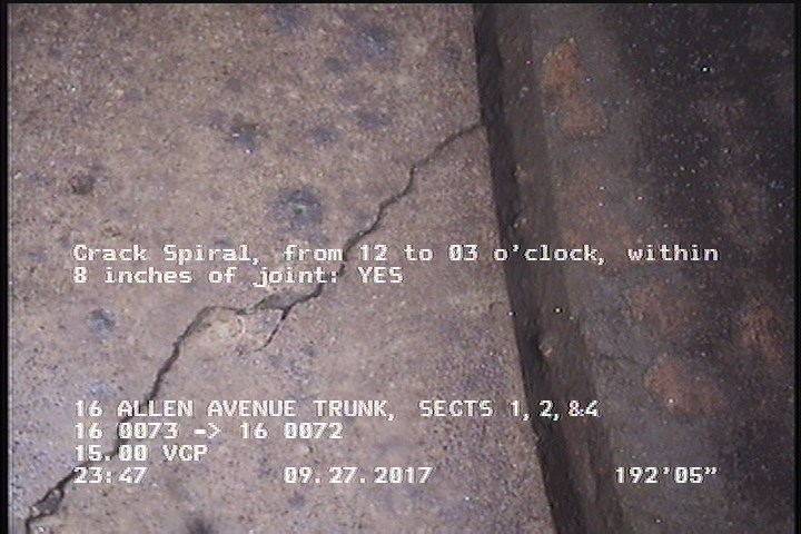 Crack Spiral, from 12 to 03 o'clock, within 8 inches of joint: YES