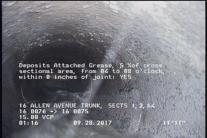 Deposits Attached Grease, 5 %of cross sectional area, from 04 to 08 o'clock, , within 8 inches of joint: YES