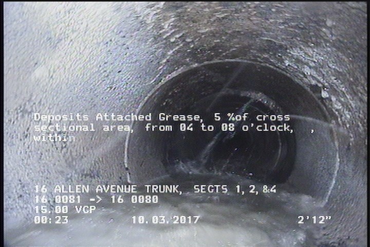 Deposits Attached Grease, 5 %of cross sectional area, from 04 to 08 o'clock, , within 8 inches of joint: YES, Start
