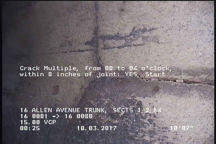 Crack Multiple, from 08 to 04 o'clock, within 8 inches of joint: YES, Start