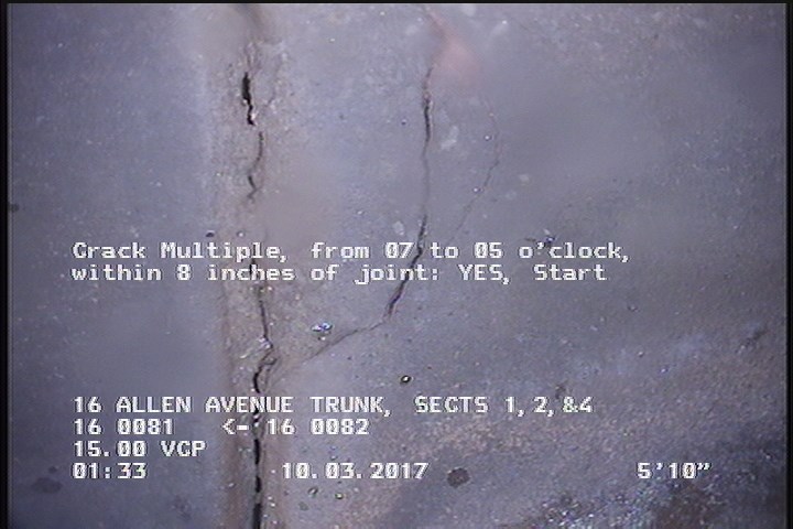 Crack Multiple, from 07 to 05 o'clock, within 8 inches of joint: YES, Start