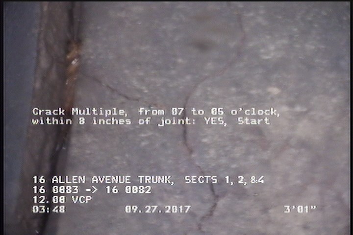 Crack Multiple, from 07 to 05 o'clock, within 8 inches of joint: YES, Start