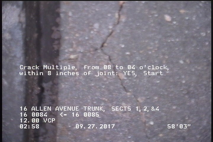 Crack Multiple, from 08 to 04 o'clock, within 8 inches of joint: YES, Start