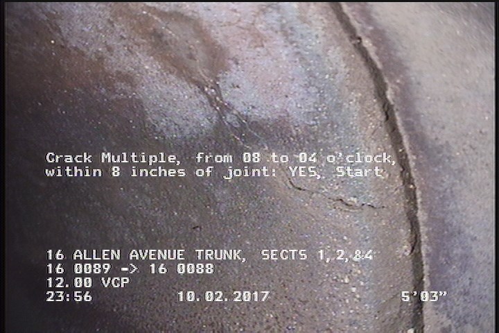 Crack Multiple, from 08 to 04 o'clock, within 8 inches of joint: YES, Start