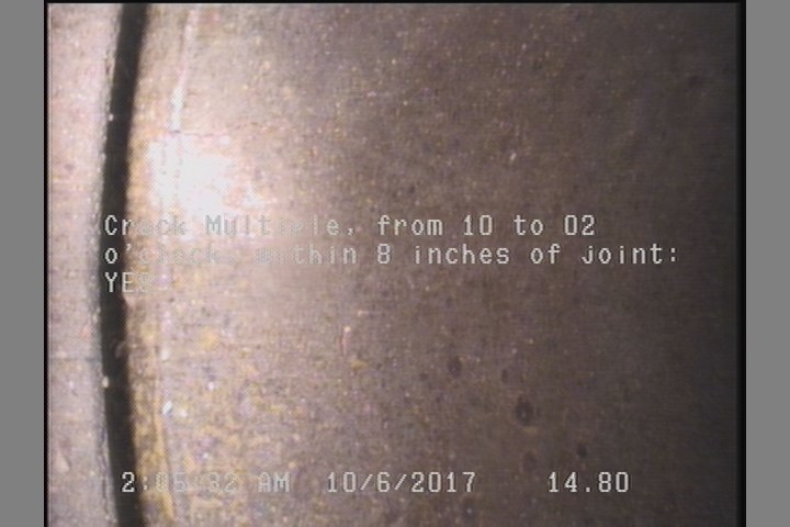 Crack Multiple, from 10 to 02 o'clock, within 8 inches of joint: YES