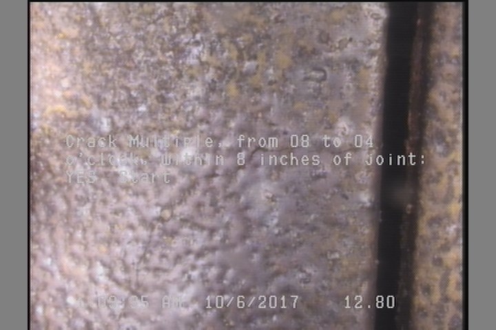Crack Multiple, from 08 to 04 o'clock, within 8 inches of joint: YES, Start