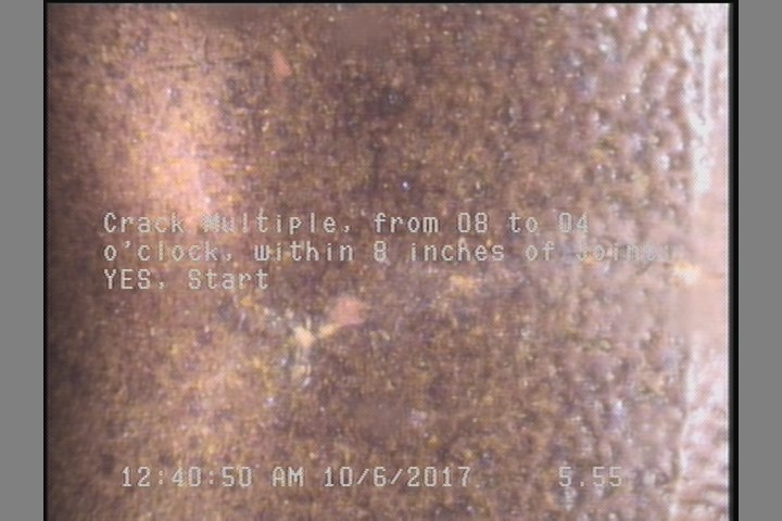 Crack Multiple, from 08 to 04 o'clock, within 8 inches of joint: YES, Start