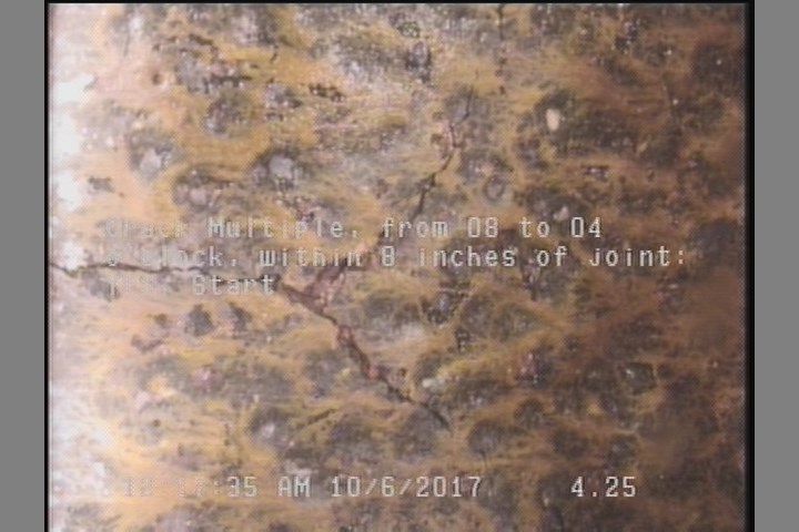 Crack Multiple, from 08 to 04 o'clock, within 8 inches of joint: YES, Start