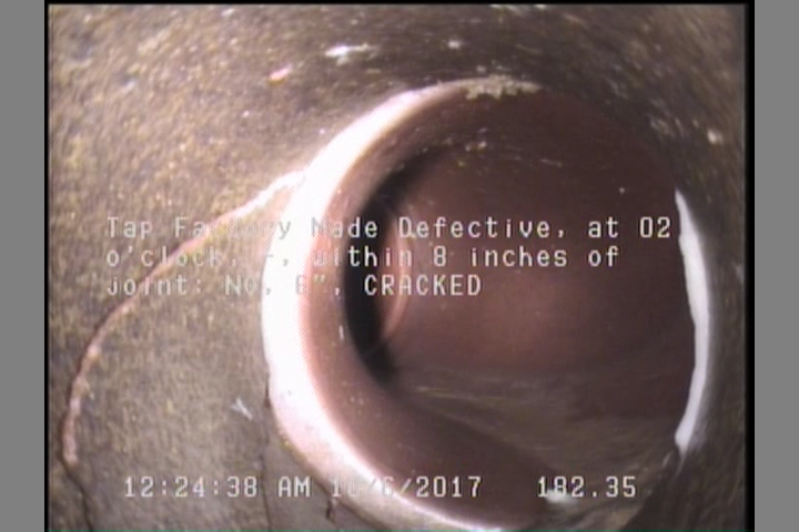 Tap Factory Made Defective, at 02 o'clock, -, within 8 inches of joint: NO, 6" - CRACKED