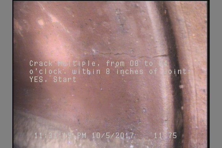 Crack Multiple, from 08 to 04 o'clock, within 8 inches of joint: YES, Start
