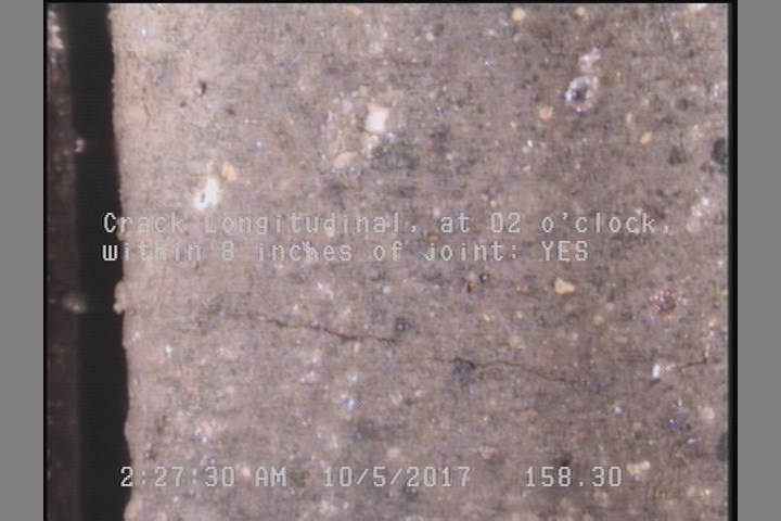 Crack Longitudinal, at 02 o'clock, within 8 inches of joint: YES