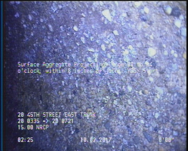 Surface Aggregate Projecting, from 08 to 04 o'clock, within 8 inches of joint: YES, Start