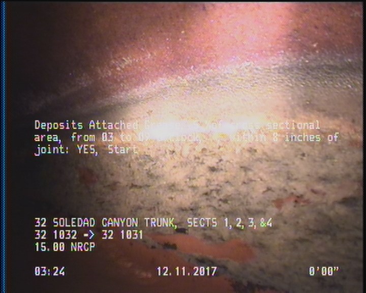 Deposits Attached Grease, 5 %of cross sectional area, from 03 to 09 o'clock, , within 8 inches of joint: YES, Start