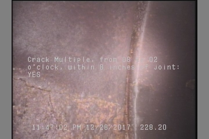 Crack Multiple, from 08 to 02 o'clock, within 8 inches of joint: YES