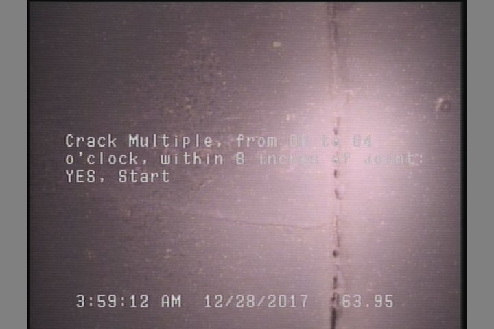 Crack Multiple, from 08 to 04 o'clock, within 8 inches of joint: YES, Start