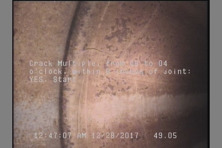 Crack Multiple, from 08 to 04 o'clock, within 8 inches of joint: YES, Start