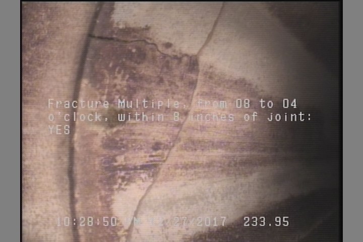Fracture Multiple, from 08 to 04 o'clock, within 8 inches of joint: YES, Start