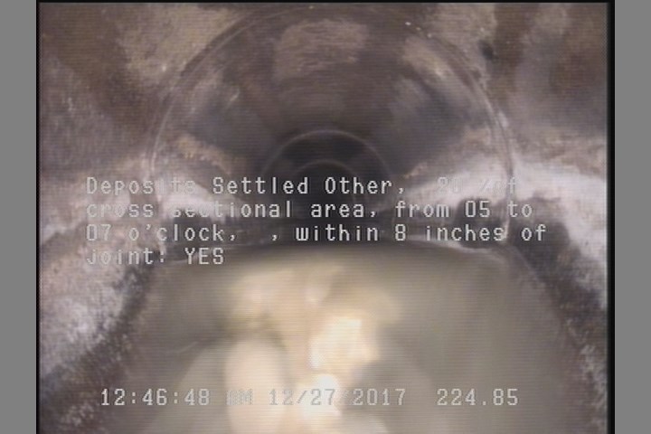 Deposits Settled Other, 20 %of cross sectional area, from 05 to 07 o'clock, , within 8 inches of joint: YES