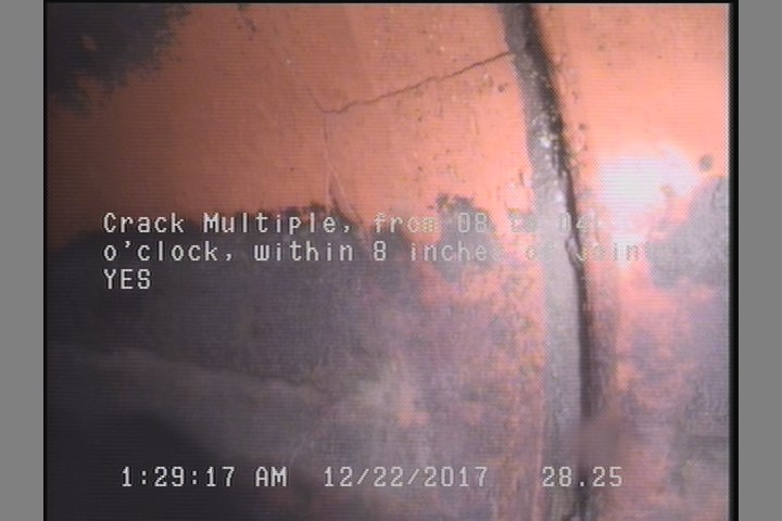 Crack Multiple, from 08 to 04 o'clock, within 8 inches of joint: YES