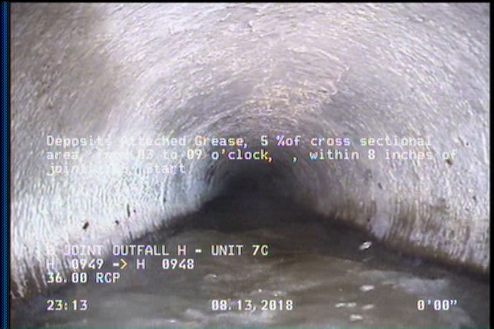 Deposits Attached Grease, 5 %of cross sectional area, from 03 to 09 o'clock, , within 8 inches of joint: YES, Start