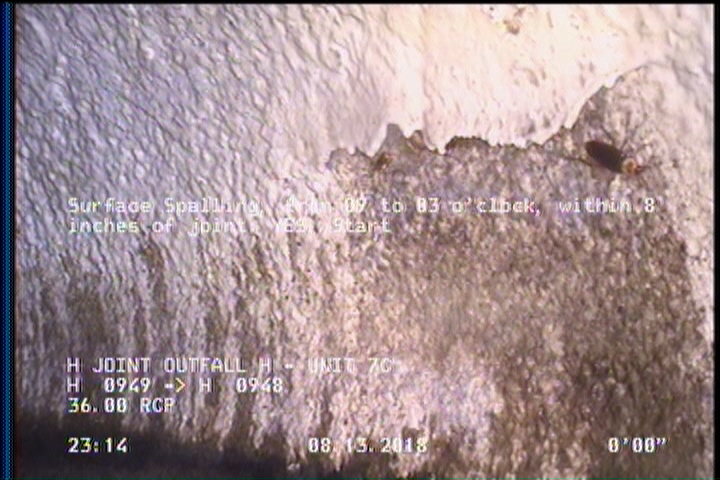 Surface Spalling, from 09 to 03 o'clock, within 8 inches of joint: YES, Start