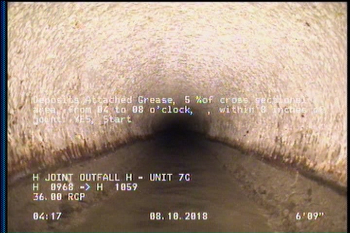 Deposits Attached Grease, 5 %of cross sectional area, from 04 to 08 o'clock, , within 8 inches of joint: YES, Start