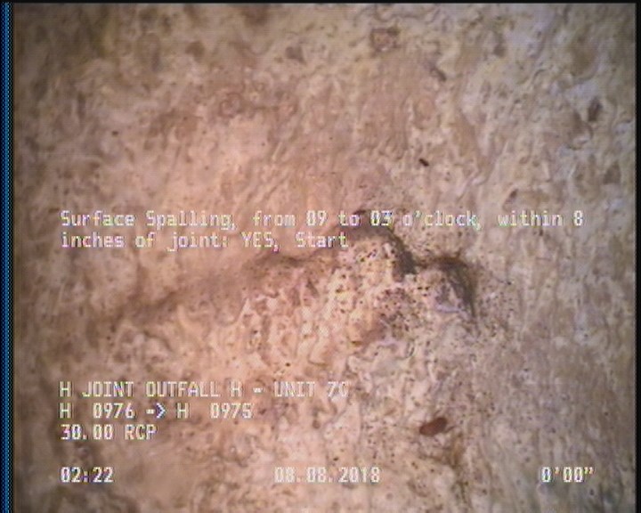 Surface Spalling, from 09 to 03 o'clock, within 8 inches of joint: YES, Start
