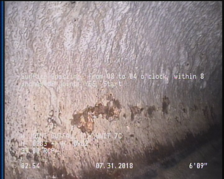 Surface Spalling, from 08 to 04 o'clock, within 8 inches of joint: YES, Start
